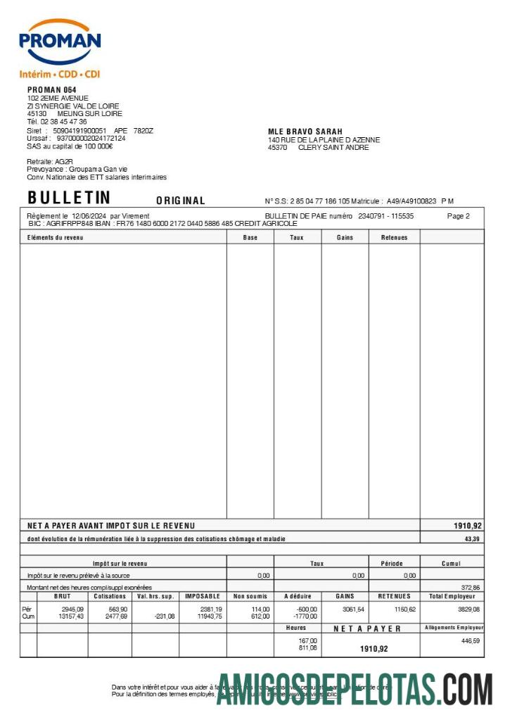 Imprimível Modelo de recibo de pagamento de recrutamento Proman (em francês) em formatos Word e PDF, versão 2.pdf, 2